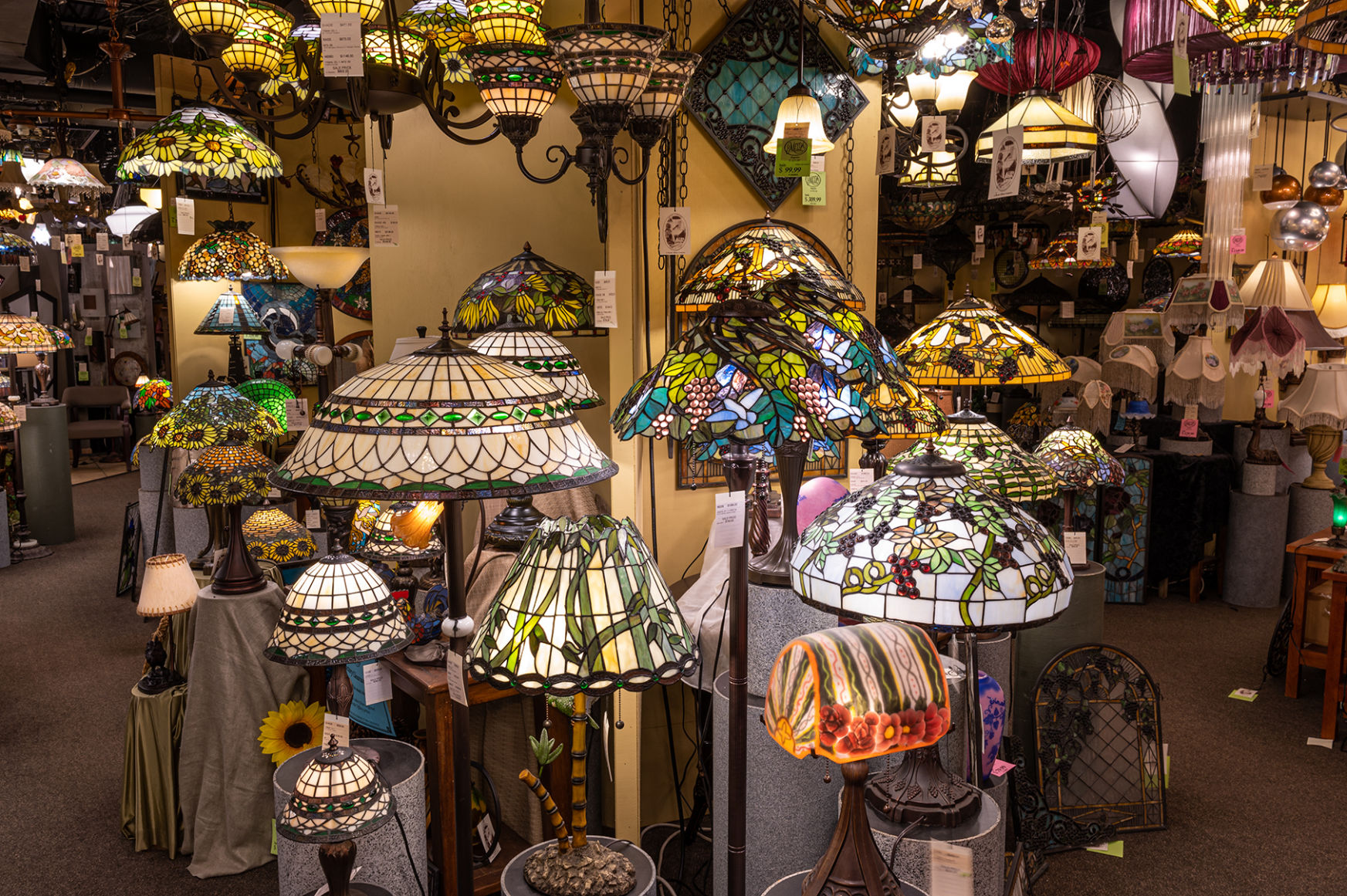 Beige and Green Tiffany Lamps