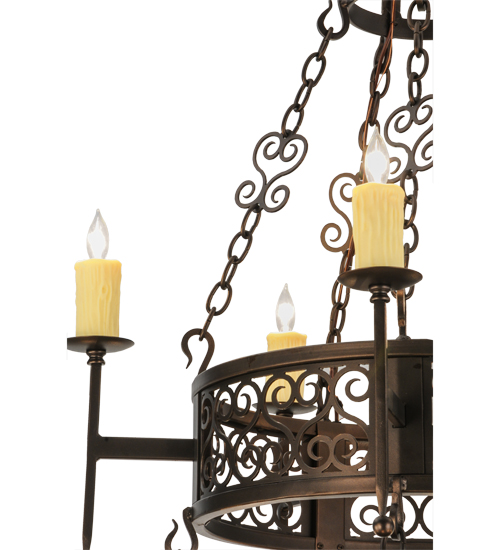  VICTORIAN SCROLL FEATURES CRAFTED OF STEEL FORGED AND CAST IRON FAUX CANDLE SLEVES CANDLE BULB ON TOP