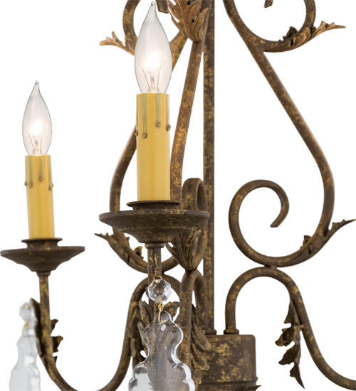  VICTORIAN SCROLL FEATURES CRAFTED OF STEEL CRYSTAL ACCENTS FAUX CANDLE SLEVES CANDLE BULB ON TOP