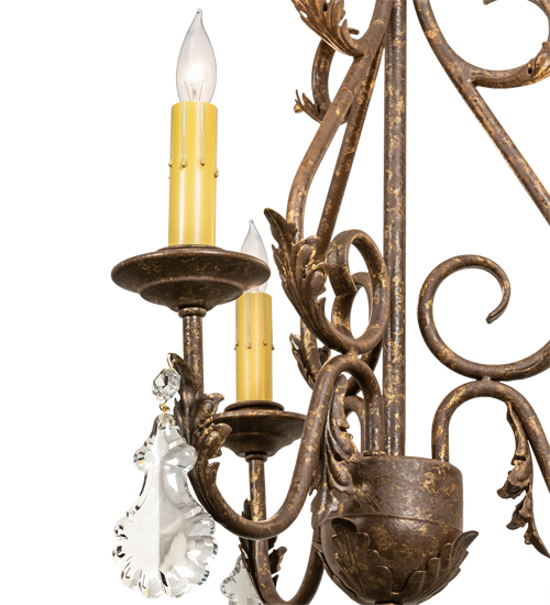  VICTORIAN SCROLL FEATURES CRAFTED OF STEEL CRYSTAL ACCENTS FAUX CANDLE SLEVES CANDLE BULB ON TOP