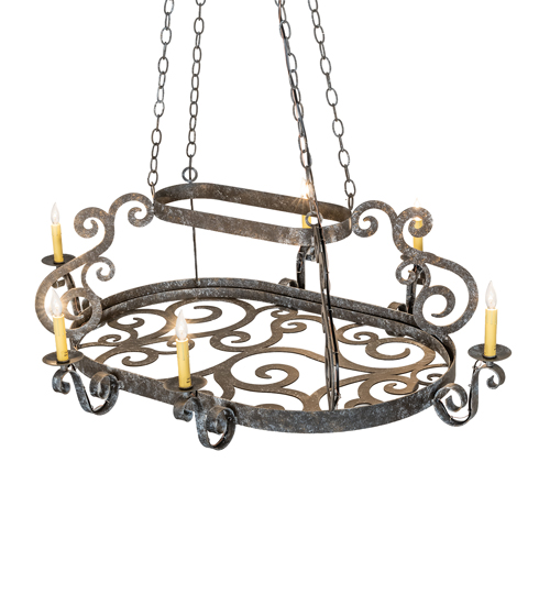  VICTORIAN GOTHIC SCROLL FEATURES CRAFTED OF STEEL FRENCH WIRING EXPOSED WIRING HELD BY LOOPS OR TABS FAUX CANDLE SLEVES CANDLE BULB ON TOP