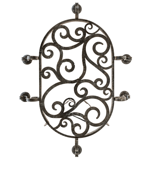  VICTORIAN GOTHIC SCROLL FEATURES CRAFTED OF STEEL FRENCH WIRING EXPOSED WIRING HELD BY LOOPS OR TABS FAUX CANDLE SLEVES CANDLE BULB ON TOP