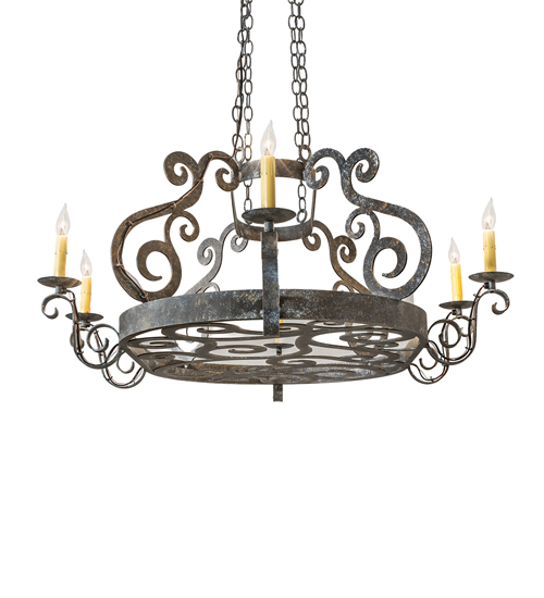  VICTORIAN GOTHIC SCROLL FEATURES CRAFTED OF STEEL FRENCH WIRING EXPOSED WIRING HELD BY LOOPS OR TABS FAUX CANDLE SLEVES CANDLE BULB ON TOP