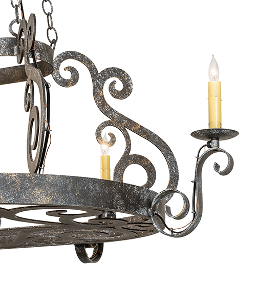  VICTORIAN GOTHIC SCROLL FEATURES CRAFTED OF STEEL FRENCH WIRING EXPOSED WIRING HELD BY LOOPS OR TABS FAUX CANDLE SLEVES CANDLE BULB ON TOP