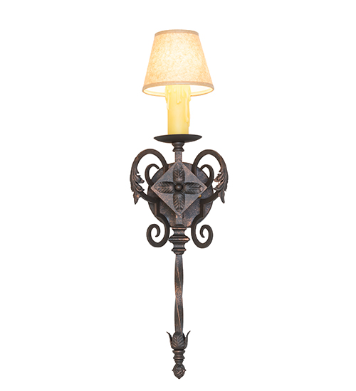  VICTORIAN GOTHIC SCROLL FEATURES CRAFTED OF STEEL FAUX CANDLE SLEVES CANDLE BULB ON TOP STAMPED/CAST METAL LEAF ROSETTE FLOWER ACCENT