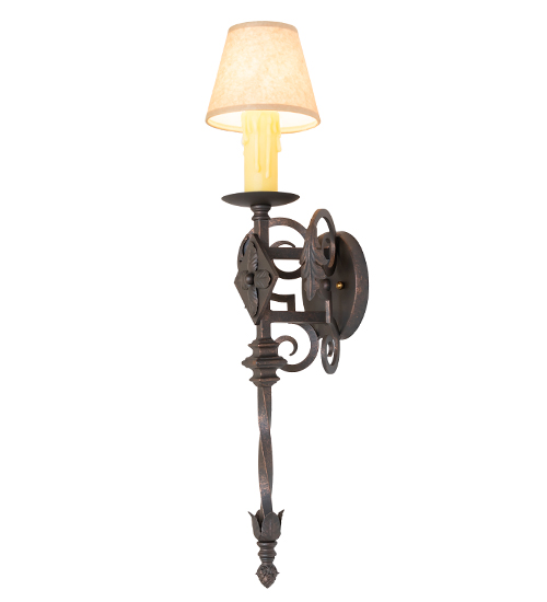 VICTORIAN GOTHIC SCROLL FEATURES CRAFTED OF STEEL FAUX CANDLE SLEVES CANDLE BULB ON TOP STAMPED/CAST METAL LEAF ROSETTE FLOWER ACCENT
