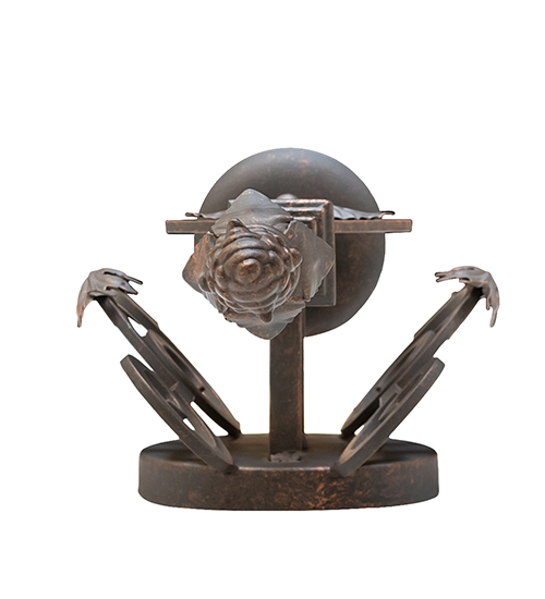  VICTORIAN GOTHIC SCROLL FEATURES CRAFTED OF STEEL FAUX CANDLE SLEVES CANDLE BULB ON TOP STAMPED/CAST METAL LEAF ROSETTE FLOWER ACCENT