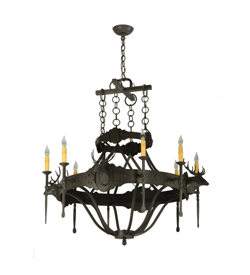  LODGE RUSTIC OR MOUNTIAN GREAT ROOM GOTHIC ANIMALS SCROLL FEATURES CRAFTED OF STEEL FORGED AND CAST IRON FAUX CANDLE SLEVES CANDLE BULB ON TOP