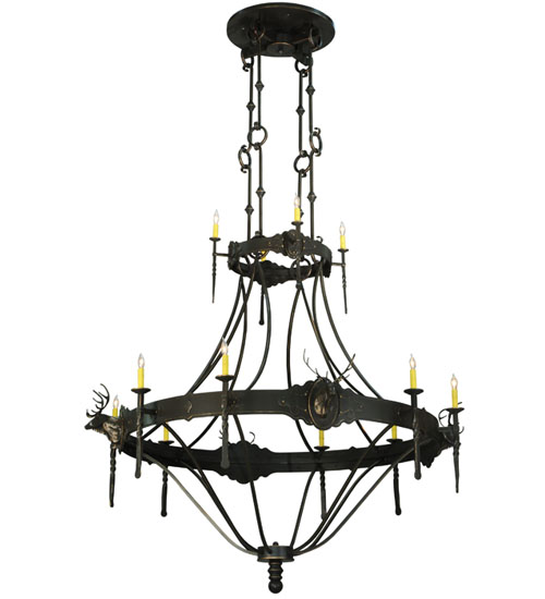  RUSTIC LODGE RUSTIC OR MOUNTIAN GREAT ROOM GOTHIC ANIMALS SCROLL FEATURES CRAFTED OF STEEL FORGED AND CAST IRON FAUX CANDLE SLEVES CANDLE BULB ON TOP