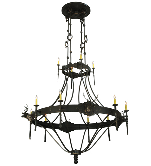  RUSTIC LODGE RUSTIC OR MOUNTIAN GREAT ROOM GOTHIC ANIMALS SCROLL FEATURES CRAFTED OF STEEL FORGED AND CAST IRON FAUX CANDLE SLEVES CANDLE BULB ON TOP