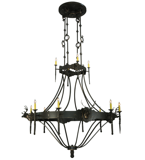  RUSTIC LODGE RUSTIC OR MOUNTIAN GREAT ROOM GOTHIC ANIMALS SCROLL FEATURES CRAFTED OF STEEL FORGED AND CAST IRON FAUX CANDLE SLEVES CANDLE BULB ON TOP