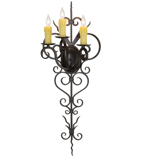  VICTORIAN SCROLL FEATURES CRAFTED OF STEEL FORGED AND CAST IRON FAUX CANDLE SLEVES CANDLE BULB ON TOP