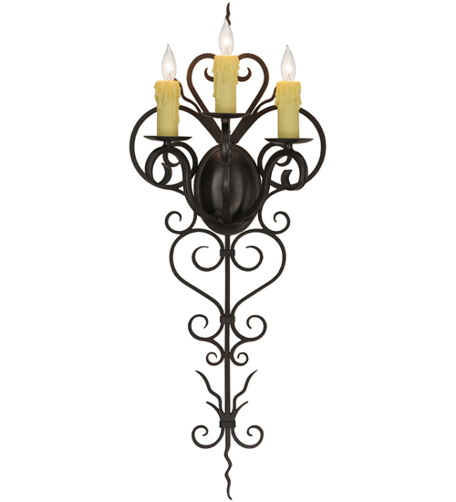  VICTORIAN SCROLL FEATURES CRAFTED OF STEEL FORGED AND CAST IRON FAUX CANDLE SLEVES CANDLE BULB ON TOP