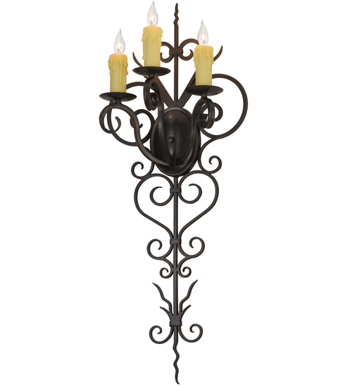  VICTORIAN SCROLL FEATURES CRAFTED OF STEEL FORGED AND CAST IRON FAUX CANDLE SLEVES CANDLE BULB ON TOP