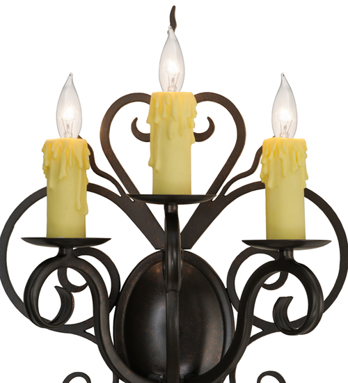  VICTORIAN SCROLL FEATURES CRAFTED OF STEEL FORGED AND CAST IRON FAUX CANDLE SLEVES CANDLE BULB ON TOP