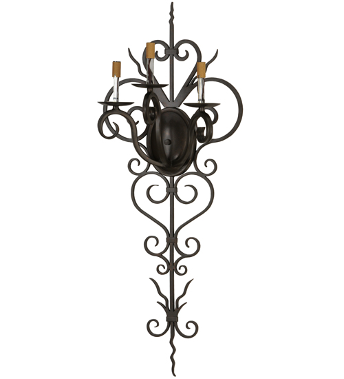  VICTORIAN SCROLL FEATURES CRAFTED OF STEEL FORGED AND CAST IRON FAUX CANDLE SLEVES CANDLE BULB ON TOP