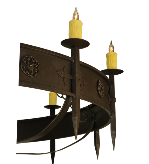  RUSTIC LODGE RUSTIC OR MOUNTIAN GREAT ROOM GOTHIC SCROLL FEATURES CRAFTED OF STEEL FORGED AND CAST IRON FAUX CANDLE SLEVES CANDLE BULB ON TOP