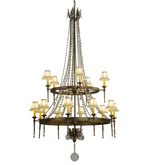  VICTORIAN SCROLL FEATURES CRAFTED OF STEEL CRYSTAL ACCENTS FAUX CANDLE SLEVES CANDLE BULB ON TOP