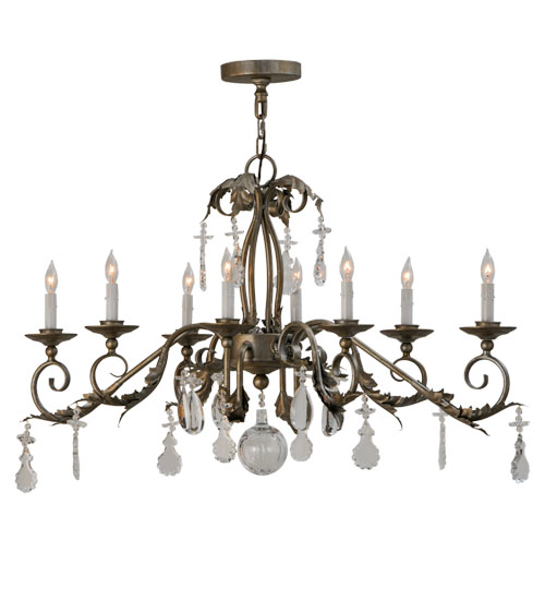  VICTORIAN SCROLL FEATURES CRAFTED OF STEEL CRYSTAL ACCENTS STAMPED/CAST METAL LEAF ROSETTE FLOWER ACCENT