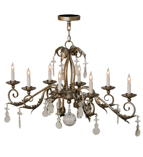  VICTORIAN SCROLL FEATURES CRAFTED OF STEEL CRYSTAL ACCENTS STAMPED/CAST METAL LEAF ROSETTE FLOWER ACCENT