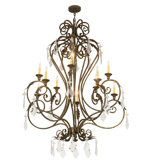  VICTORIAN SCROLL FEATURES CRAFTED OF STEEL CRYSTAL ACCENTS FAUX CANDLE SLEVES CANDLE BULB ON TOP