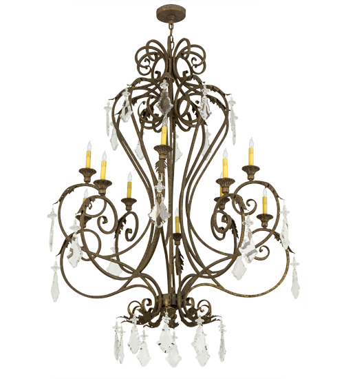  VICTORIAN SCROLL FEATURES CRAFTED OF STEEL CRYSTAL ACCENTS FAUX CANDLE SLEVES CANDLE BULB ON TOP