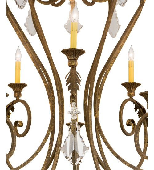  VICTORIAN SCROLL FEATURES CRAFTED OF STEEL CRYSTAL ACCENTS FAUX CANDLE SLEVES CANDLE BULB ON TOP