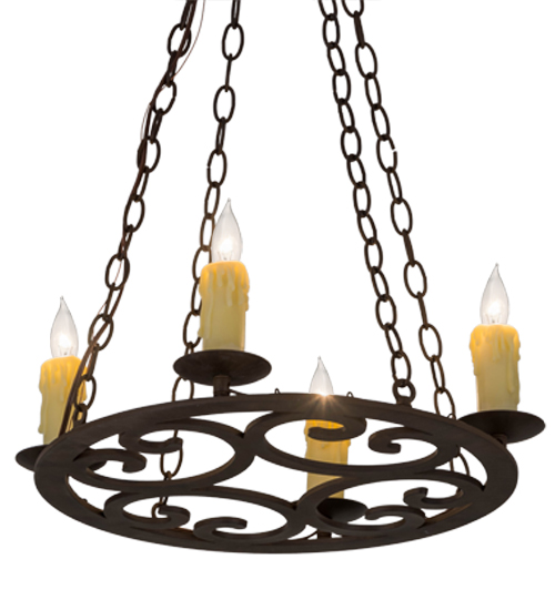  VICTORIAN SCROLL FEATURES CRAFTED OF STEEL FORGED AND CAST IRON FAUX CANDLE SLEVES CANDLE BULB ON TOP