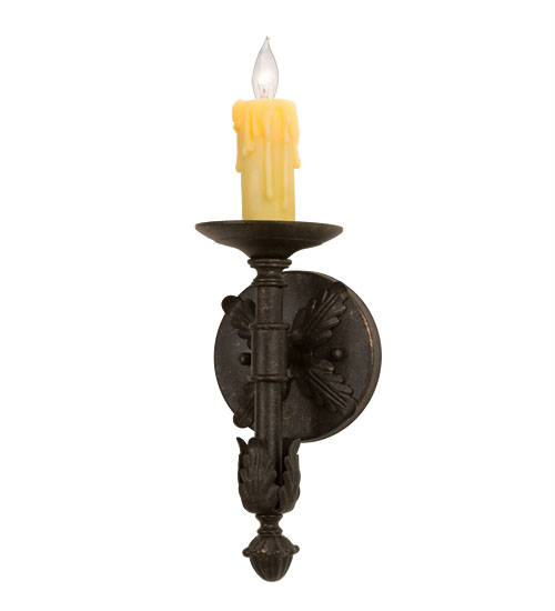  VICTORIAN FAUX CANDLE SLEVES CANDLE BULB ON TOP STAMPED/CAST METAL LEAF ROSETTE FLOWER ACCENT