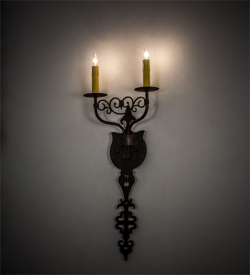  VICTORIAN GOTHIC SCROLL FEATURES CRAFTED OF STEEL FAUX CANDLE SLEVES CANDLE BULB ON TOP