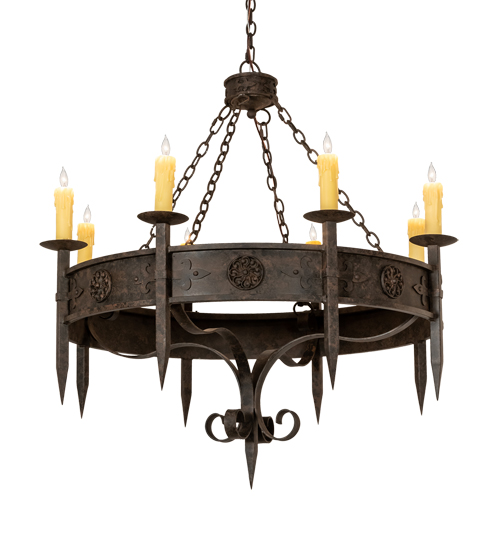  GOTHIC FORGED AND CAST IRON FAUX CANDLE SLEVES CANDLE BULB ON TOP STAMPED/CAST METAL LEAF ROSETTE FLOWER ACCENT