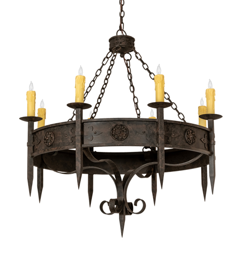  GOTHIC FORGED AND CAST IRON FAUX CANDLE SLEVES CANDLE BULB ON TOP STAMPED/CAST METAL LEAF ROSETTE FLOWER ACCENT