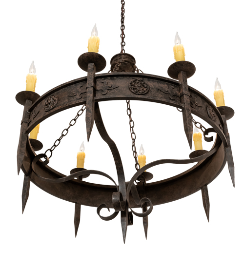  GOTHIC FORGED AND CAST IRON FAUX CANDLE SLEVES CANDLE BULB ON TOP STAMPED/CAST METAL LEAF ROSETTE FLOWER ACCENT