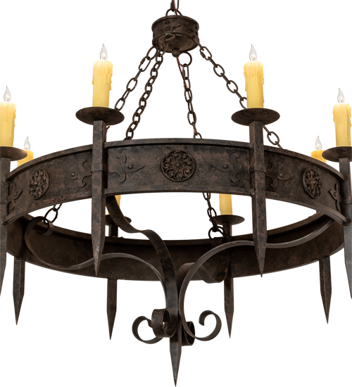  GOTHIC FORGED AND CAST IRON FAUX CANDLE SLEVES CANDLE BULB ON TOP STAMPED/CAST METAL LEAF ROSETTE FLOWER ACCENT