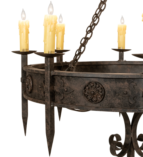  GOTHIC FORGED AND CAST IRON FAUX CANDLE SLEVES CANDLE BULB ON TOP STAMPED/CAST METAL LEAF ROSETTE FLOWER ACCENT