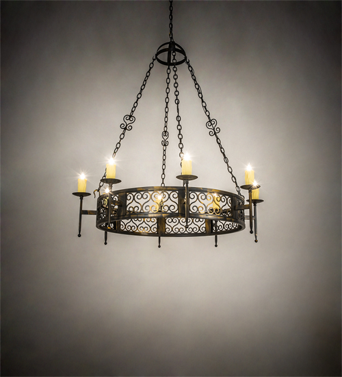  VICTORIAN GOTHIC SCROLL FEATURES CRAFTED OF STEEL FAUX CANDLE SLEVES CANDLE BULB ON TOP