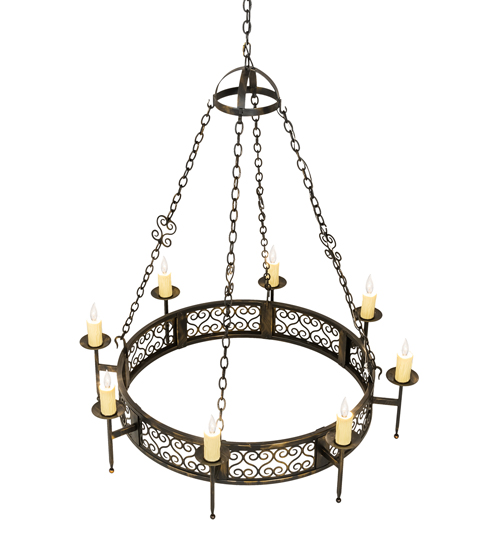  VICTORIAN GOTHIC SCROLL FEATURES CRAFTED OF STEEL FAUX CANDLE SLEVES CANDLE BULB ON TOP