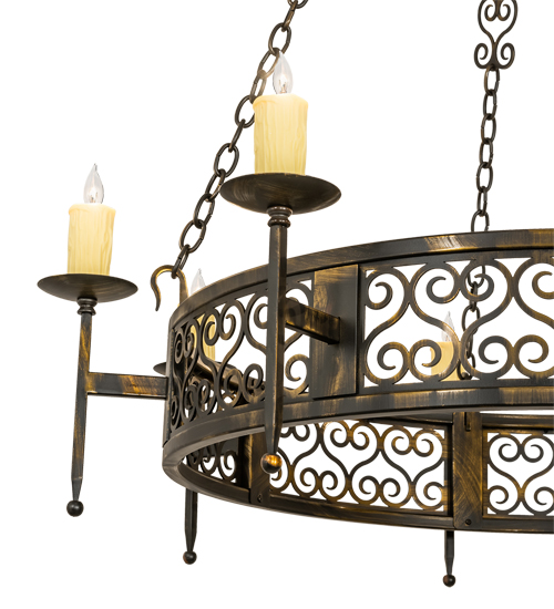  VICTORIAN GOTHIC SCROLL FEATURES CRAFTED OF STEEL FAUX CANDLE SLEVES CANDLE BULB ON TOP