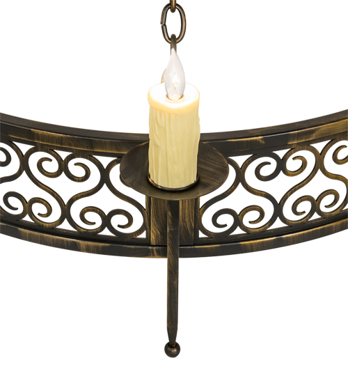  VICTORIAN GOTHIC SCROLL FEATURES CRAFTED OF STEEL FAUX CANDLE SLEVES CANDLE BULB ON TOP