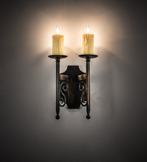  VICTORIAN GOTHIC SCROLL FEATURES CRAFTED OF STEEL FAUX CANDLE SLEVES CANDLE BULB ON TOP