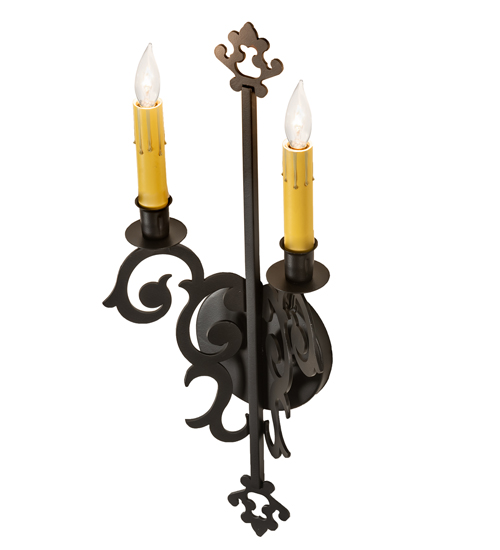  VICTORIAN GOTHIC SCROLL FEATURES CRAFTED OF STEEL FRENCH WIRING EXPOSED WIRING HELD BY LOOPS OR TABS FAUX CANDLE SLEVES CANDLE BULB ON TOP