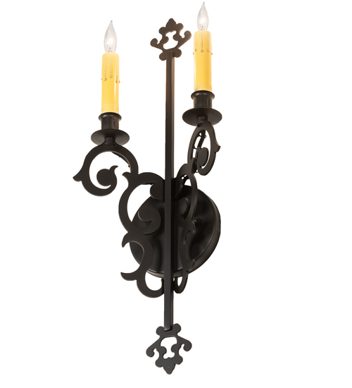 VICTORIAN GOTHIC SCROLL FEATURES CRAFTED OF STEEL FRENCH WIRING EXPOSED WIRING HELD BY LOOPS OR TABS FAUX CANDLE SLEVES CANDLE BULB ON TOP
