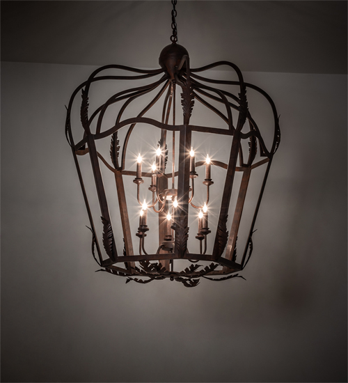  LODGE RUSTIC OR MOUNTIAN GREAT ROOM CONTEMPORARY SCROLL FEATURES CRAFTED OF STEEL IN CHANDELIERS FAUX CANDLE SLEVES CANDLE BULB ON TOP STAMPED/CAST METAL LEAF ROSETTE FLOWER ACCENT