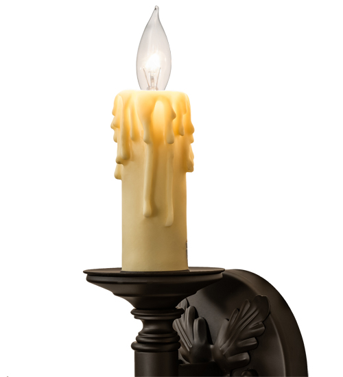  VICTORIAN FAUX CANDLE SLEVES CANDLE BULB ON TOP STAMPED/CAST METAL LEAF ROSETTE FLOWER ACCENT