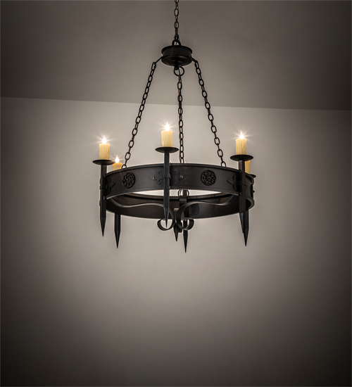  GOTHIC SCROLL FEATURES CRAFTED OF STEEL FAUX CANDLE SLEVES CANDLE BULB ON TOP