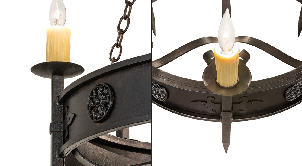  GOTHIC SCROLL FEATURES CRAFTED OF STEEL FAUX CANDLE SLEVES CANDLE BULB ON TOP