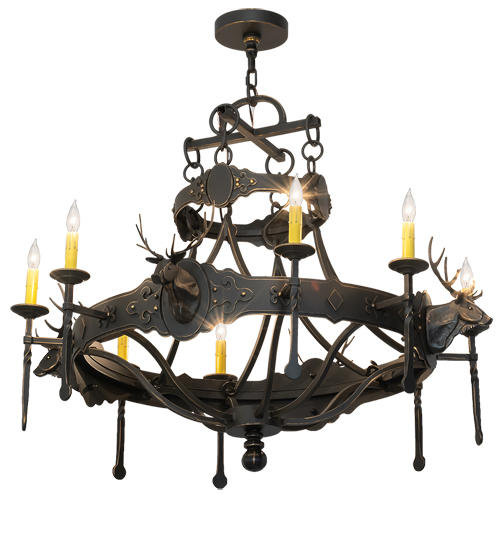  LODGE RUSTIC OR MOUNTIAN GREAT ROOM GOTHIC ANIMALS SCROLL FEATURES CRAFTED OF STEEL FORGED AND CAST IRON FAUX CANDLE SLEVES CANDLE BULB ON TOP