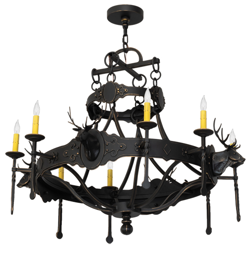  LODGE RUSTIC OR MOUNTIAN GREAT ROOM GOTHIC ANIMALS SCROLL FEATURES CRAFTED OF STEEL FORGED AND CAST IRON FAUX CANDLE SLEVES CANDLE BULB ON TOP