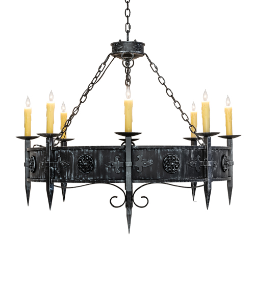  GOTHIC FORGED AND CAST IRON FAUX CANDLE SLEVES CANDLE BULB ON TOP STAMPED/CAST METAL LEAF ROSETTE FLOWER ACCENT