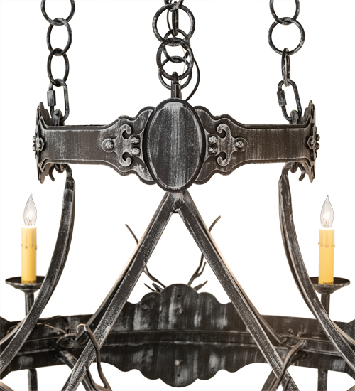  LODGE RUSTIC OR MOUNTIAN GREAT ROOM GOTHIC ANIMALS SCROLL FEATURES CRAFTED OF STEEL FORGED AND CAST IRON FAUX CANDLE SLEVES CANDLE BULB ON TOP